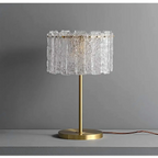 GOLD TABLE LAMP WITH TEXTURED GLASS SHADE