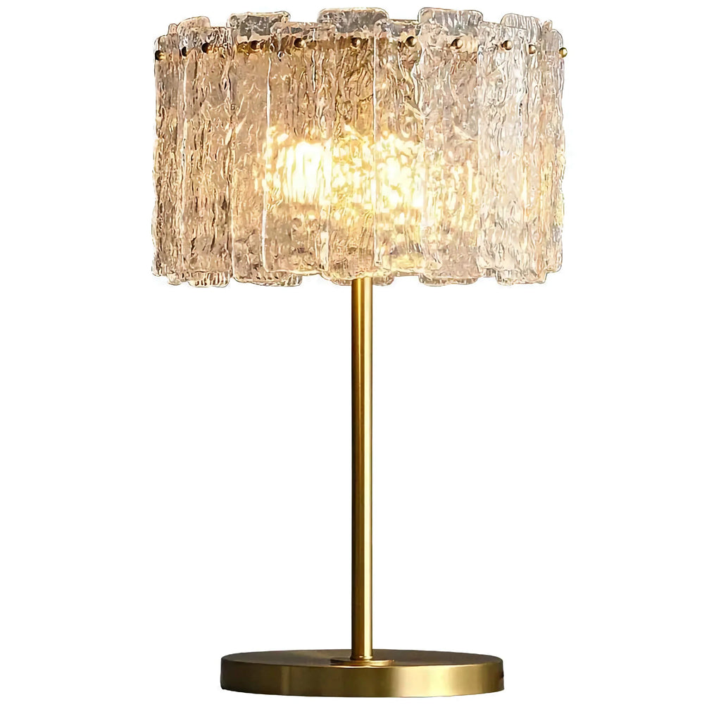 GOLD TABLE LAMP WITH TEXTURED GLASS SHADE