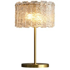 GOLD TABLE LAMP WITH TEXTURED GLASS SHADE