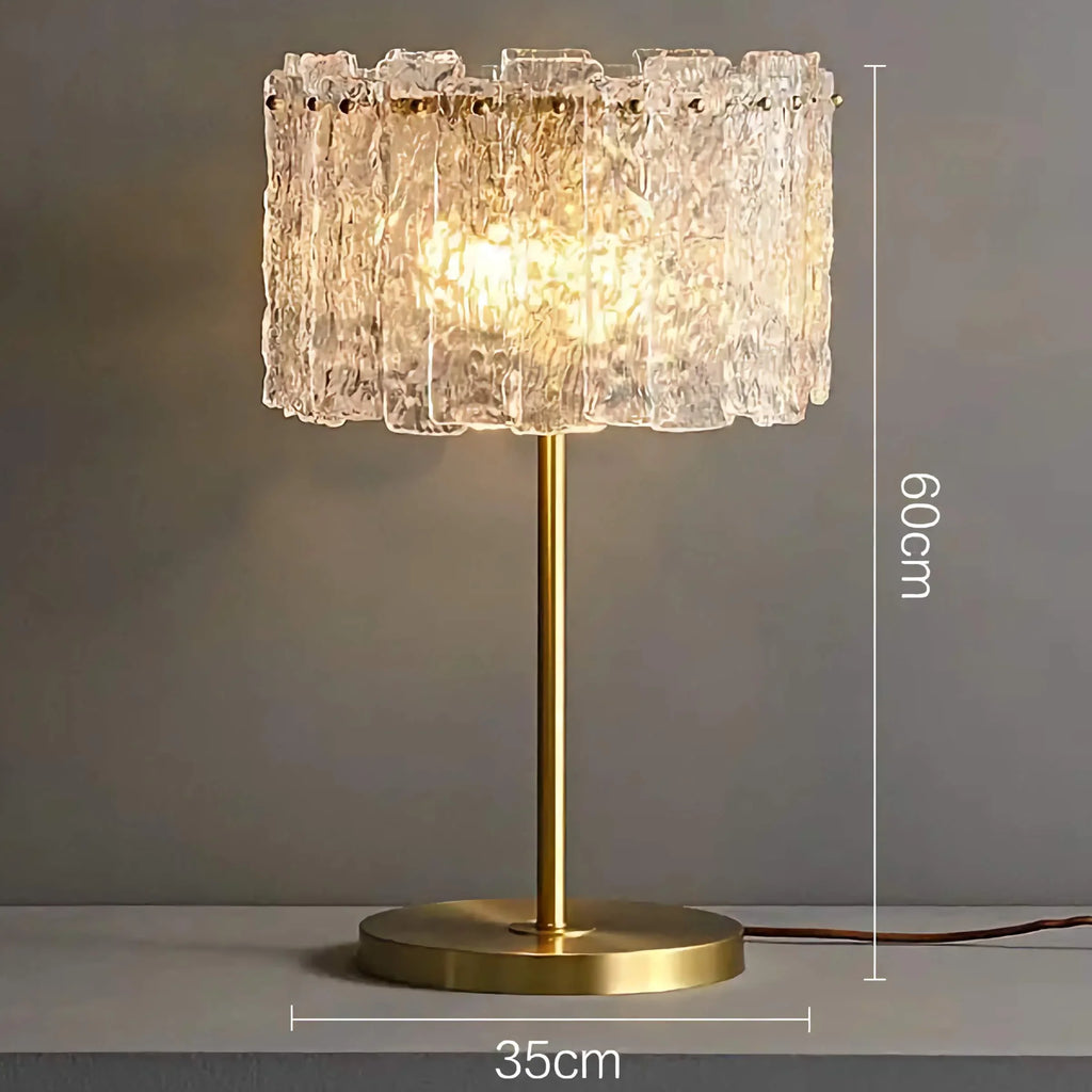 GOLD TABLE LAMP WITH TEXTURED GLASS SHADE