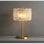 GOLD TABLE LAMP WITH TEXTURED GLASS SHADE