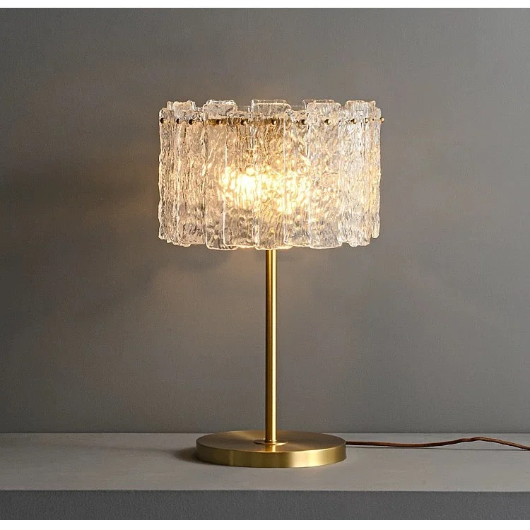 GOLD TABLE LAMP WITH TEXTURED GLASS SHADE