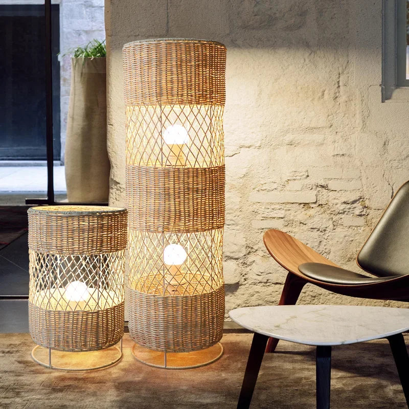 HANDCRAFTED RATTAN LAMP COLLECTION : TABLE & FLOOR LAMP