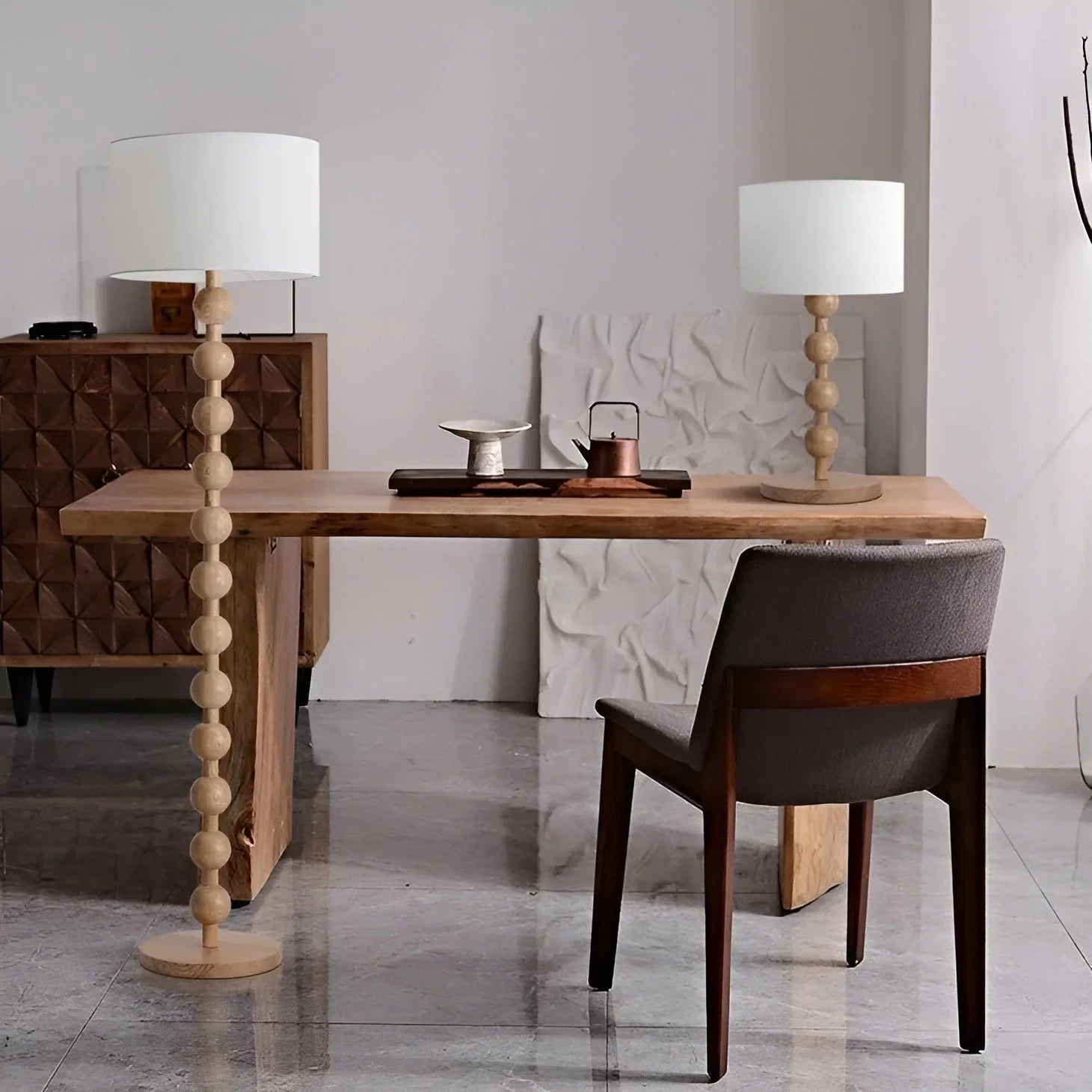 JAPANDI WOOD LINEN FLOOR LAMP SIRMIONE SERIES | TABLE & FLOOR LAMP