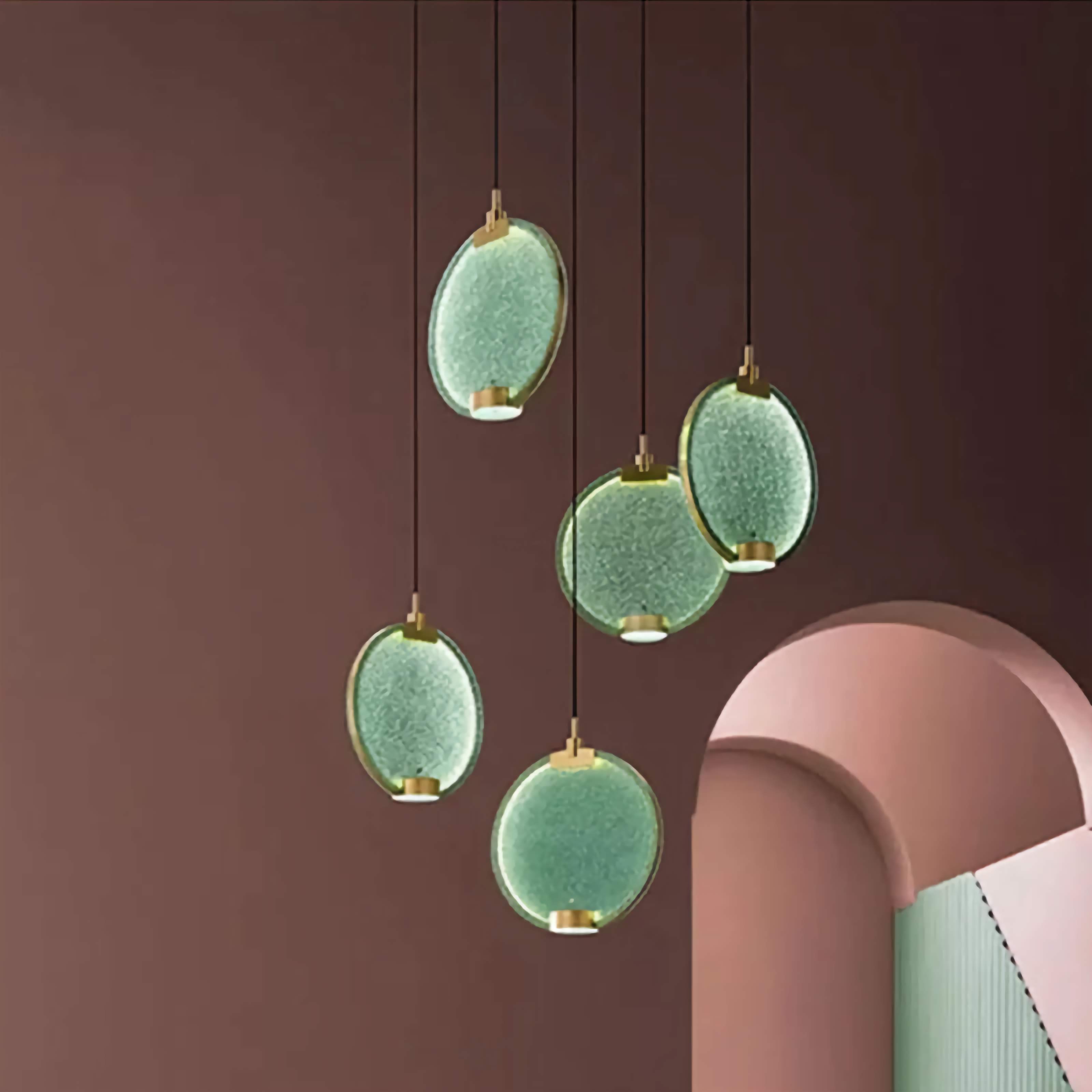 MANSIERO GREEN BRASS GLASS PENDANT LIGHTING