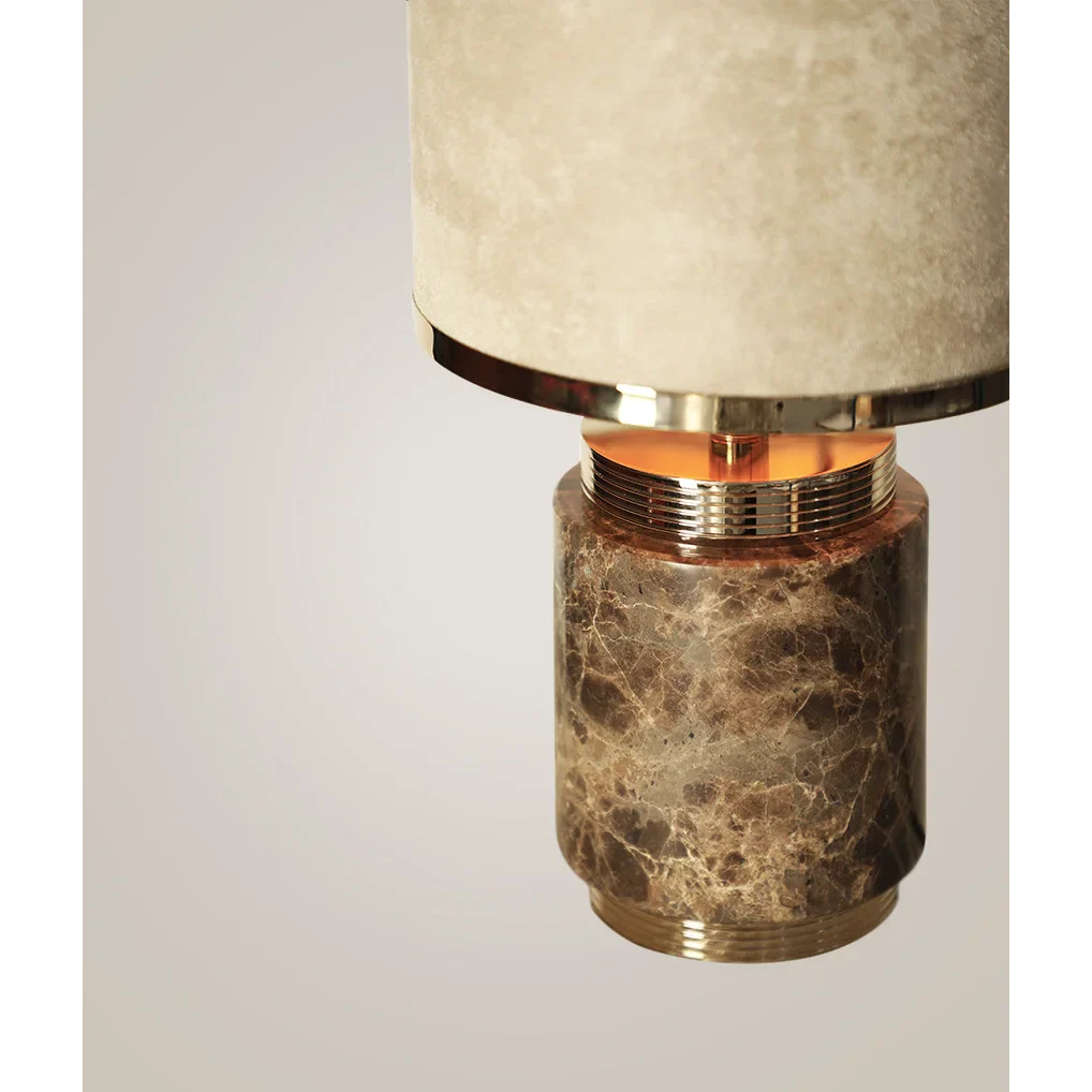 MARBLE AND GOLD TABLE LAMP WITH DRUM SHADE