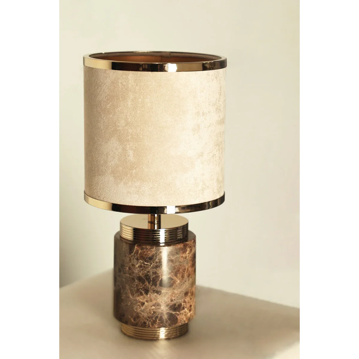MARBLE AND GOLD TABLE LAMP WITH DRUM SHADE