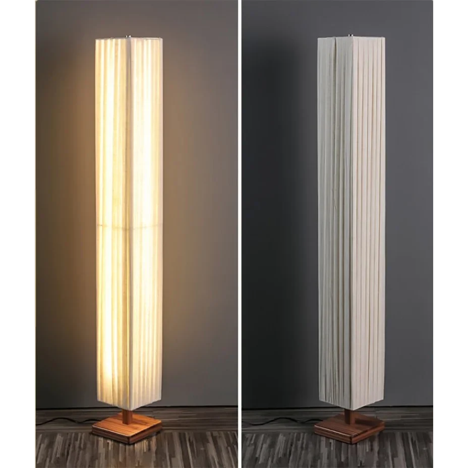 MINIMALIST WHITE FABRIC WOODEN BASE FLOOR LAMP