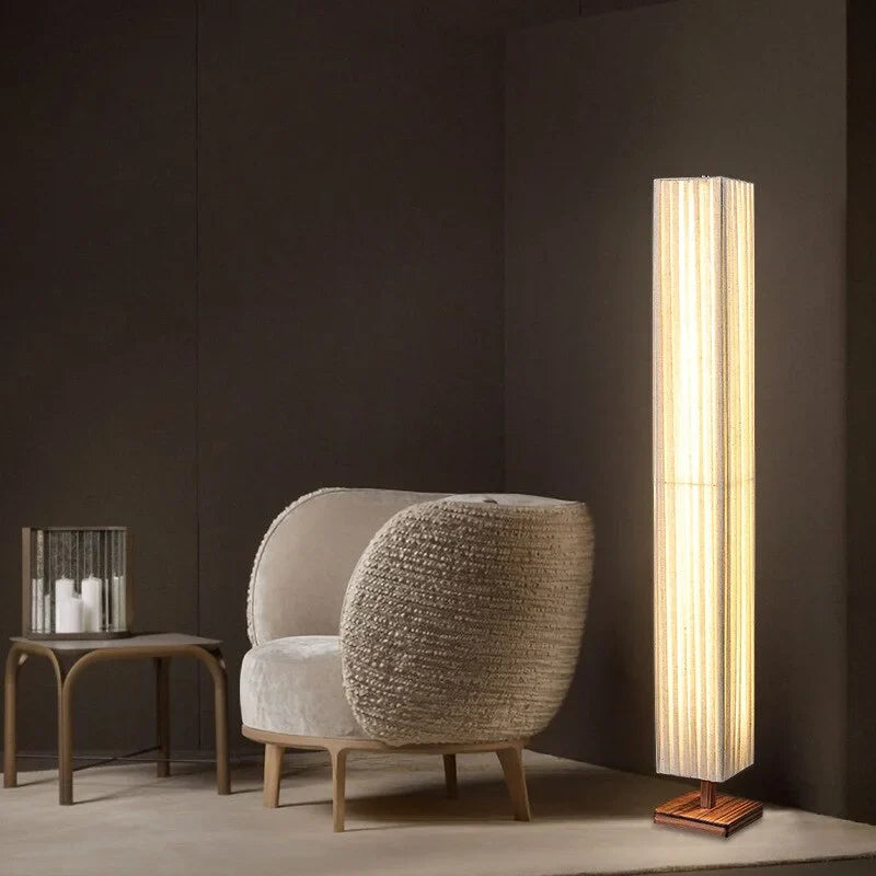 MINIMALIST WHITE FABRIC WOODEN BASE FLOOR LAMP