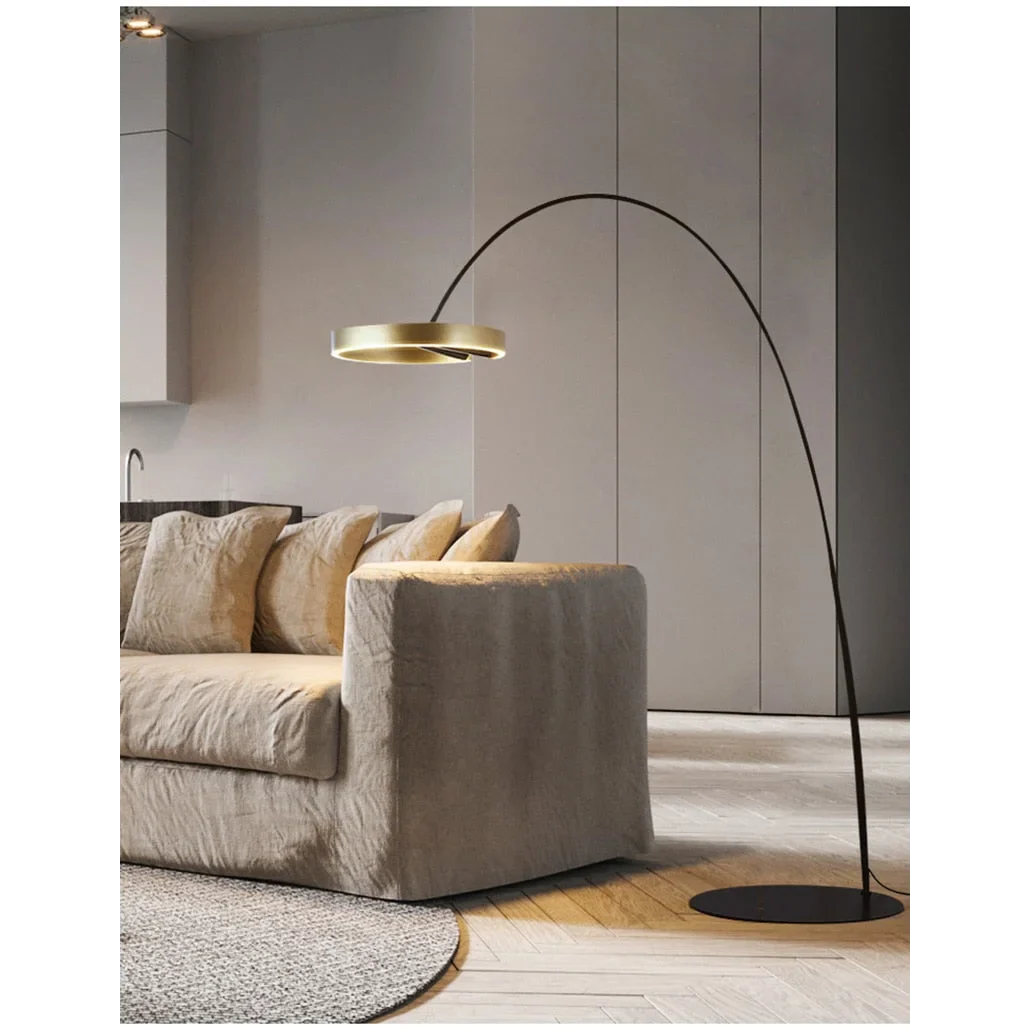 MODERN ARC FLOOR LAMP WITH LED GOLDEN RING