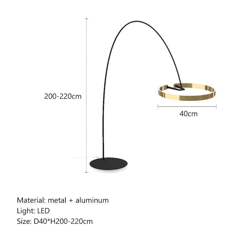 MODERN ARC FLOOR LAMP WITH LED GOLDEN RING