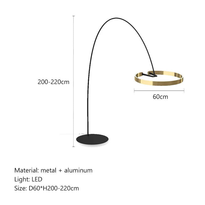 MODERN ARC FLOOR LAMP WITH LED GOLDEN RING