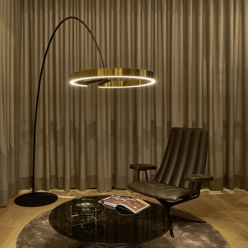 MODERN ARC FLOOR LAMP WITH LED GOLDEN RING