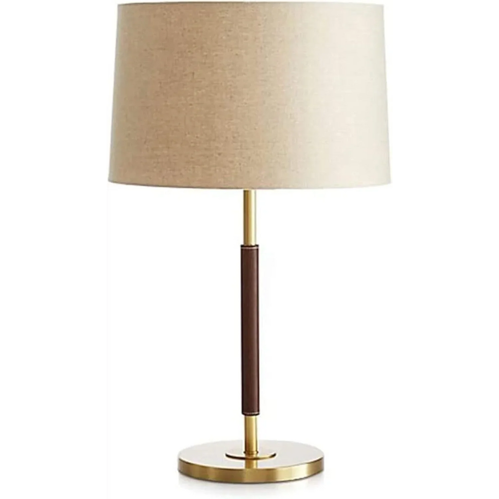 MODERN BRASS AND LEATHER TABLE LAMP