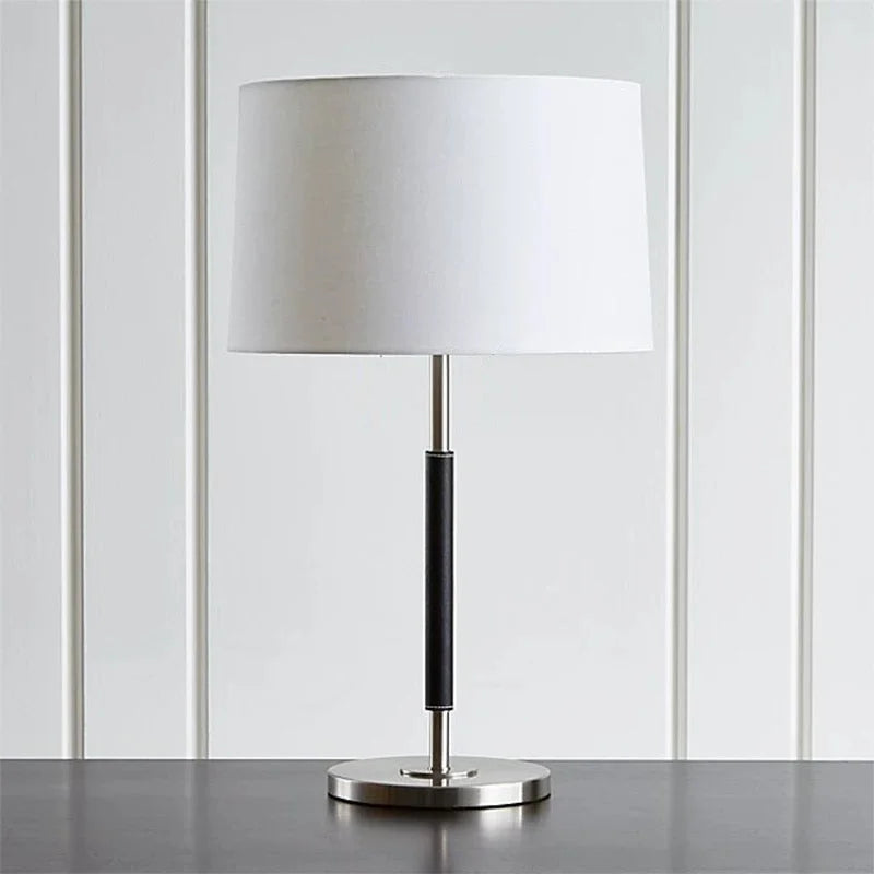 MODERN BRASS AND LEATHER TABLE LAMP