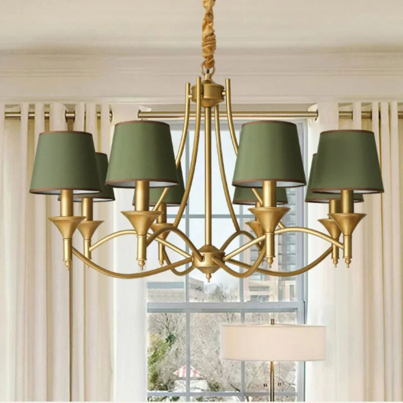 MODERN CHANDELIER WITH FABRIC WHITE LAMPSHADE