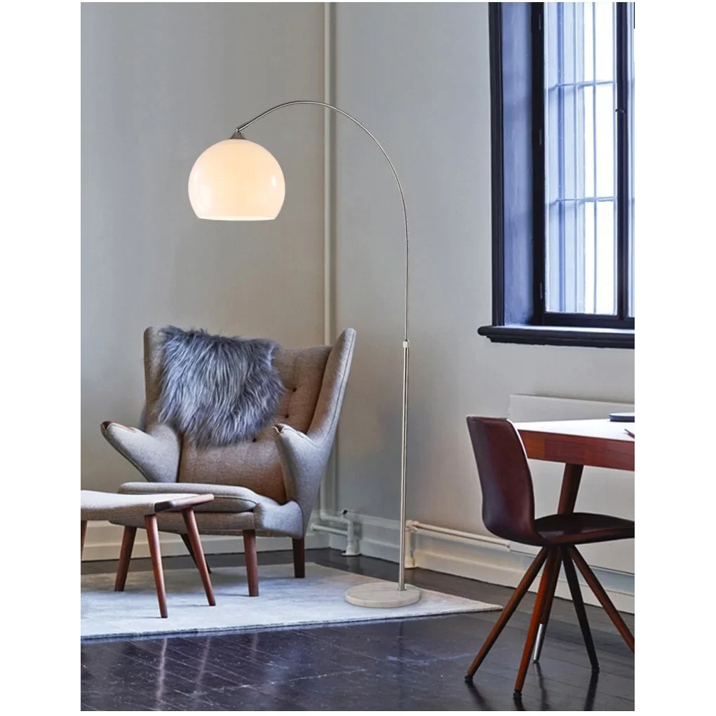 MODERN CHROME ARC FLOOR LAMP WITH GLASS LAMPSHADE | DESIGN OPO8950