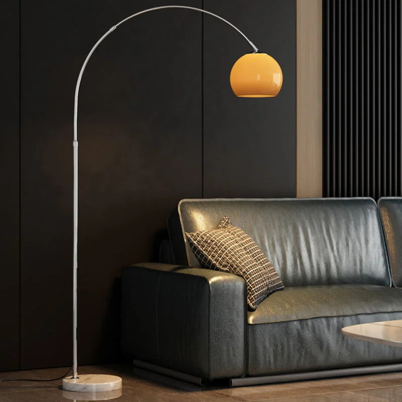 MODERN CHROME ARC FLOOR LAMP WITH GLASS LAMPSHADE | DESIGN OPO8950