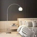 MODERN CHROME ARC FLOOR LAMP WITH GLASS LAMPSHADE | DESIGN OPO8950