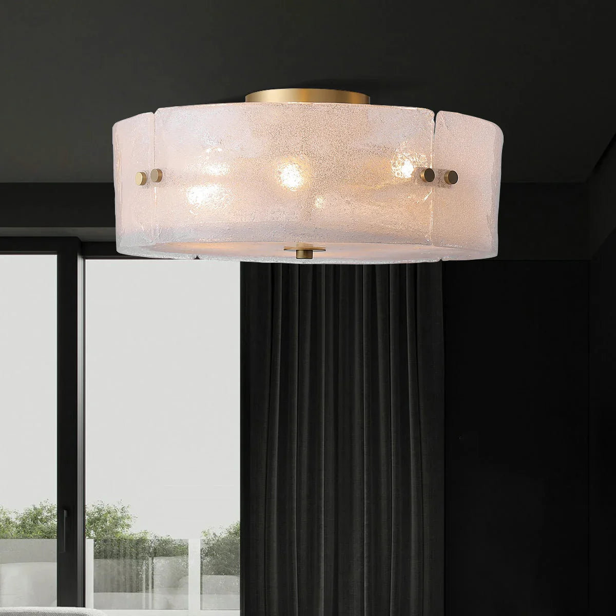 MODERN FROSTED GLASS AND COPPER FLUSH MOUNT