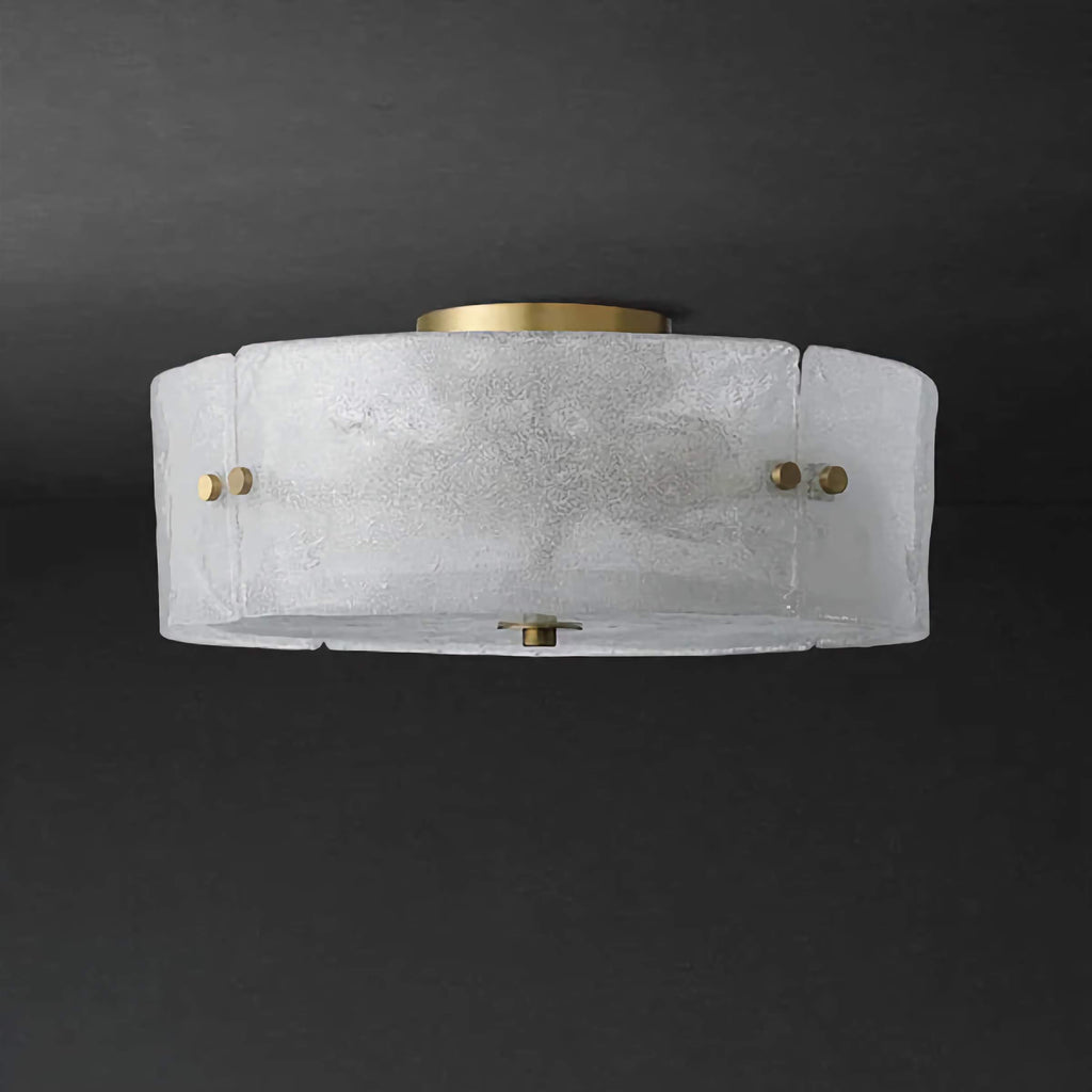 MODERN FROSTED GLASS AND COPPER FLUSH MOUNT