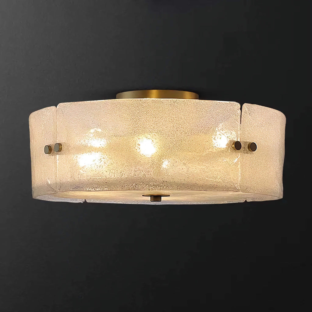 MODERN FROSTED GLASS AND COPPER FLUSH MOUNT