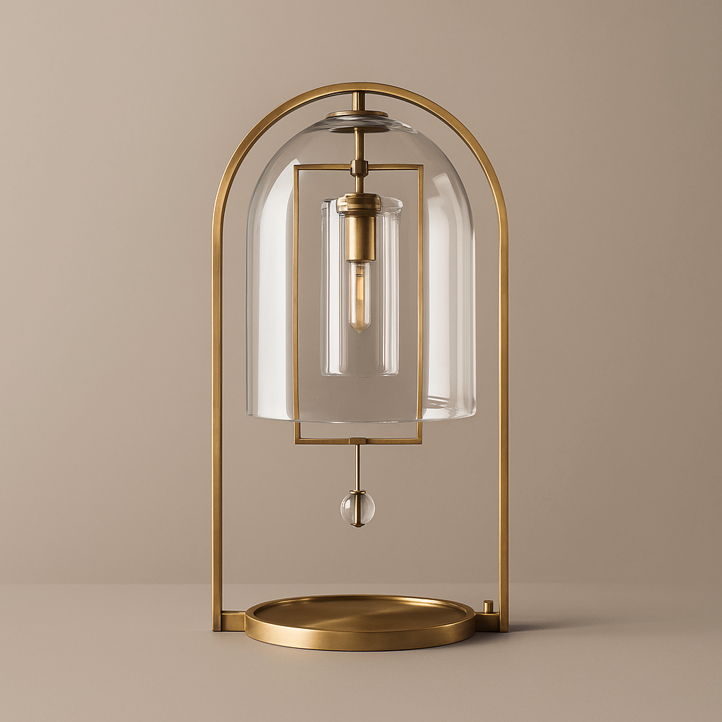 MODERN GLASS AND COPPER TABLE LAMP