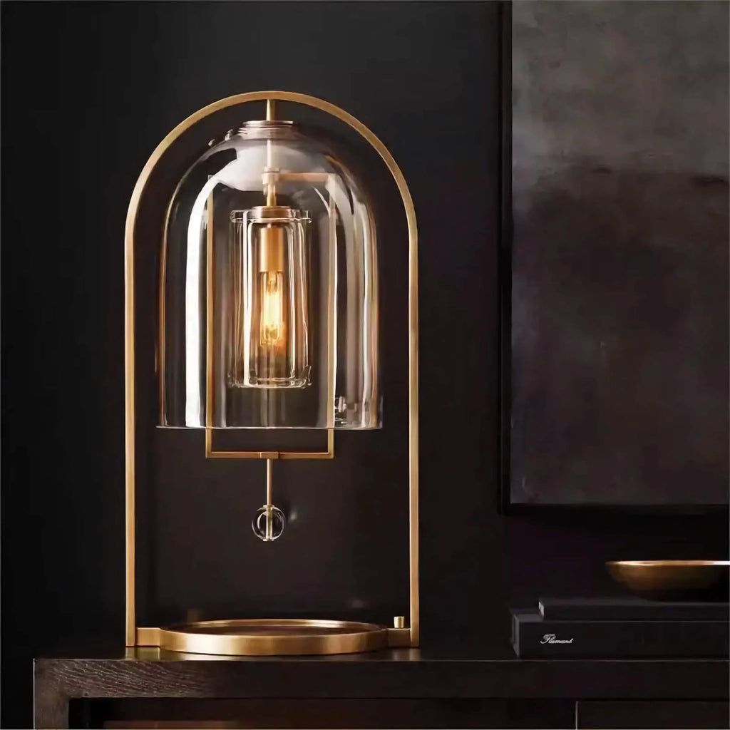 MODERN GLASS AND COPPER TABLE LAMP