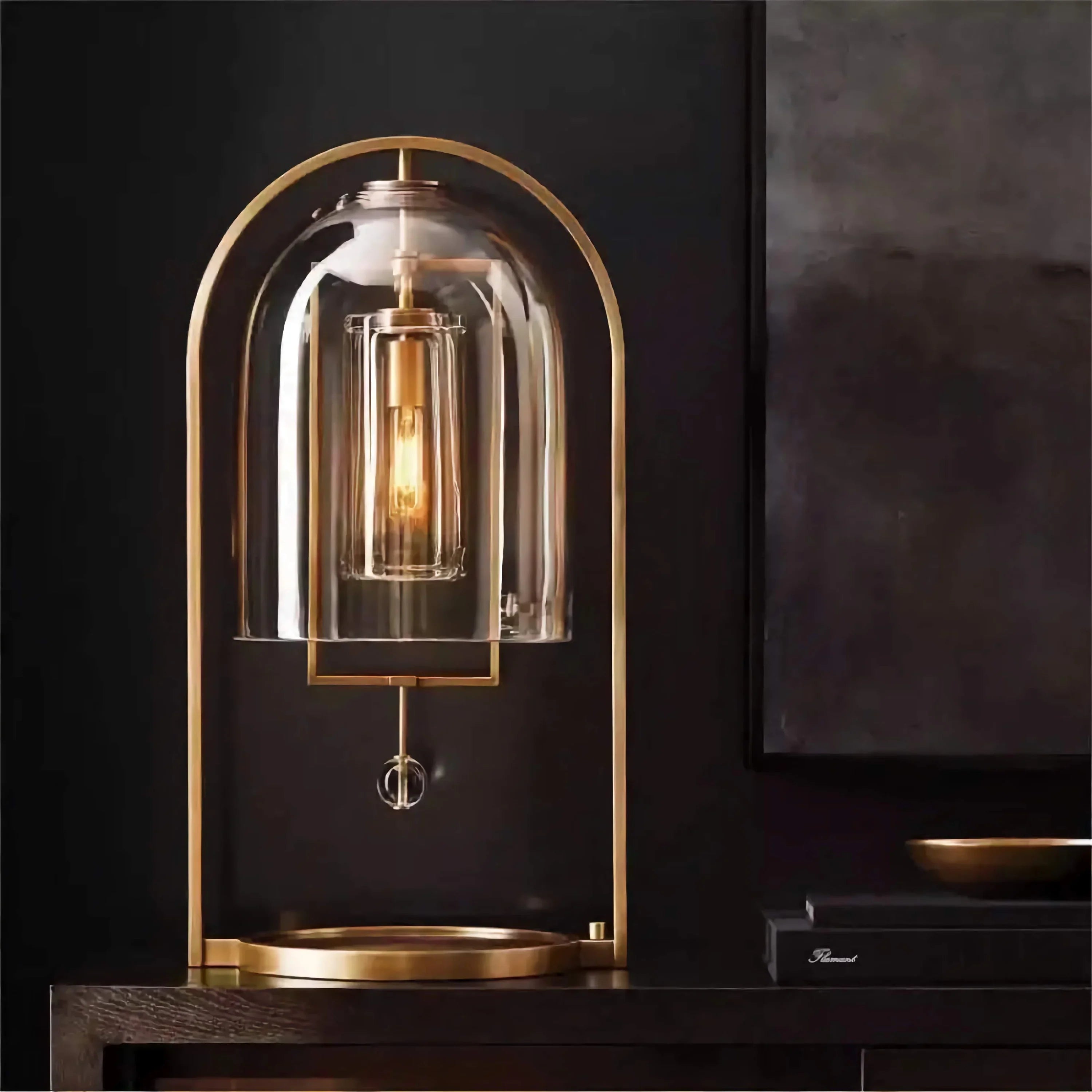 MODERN GLASS AND COPPER TABLE LAMP