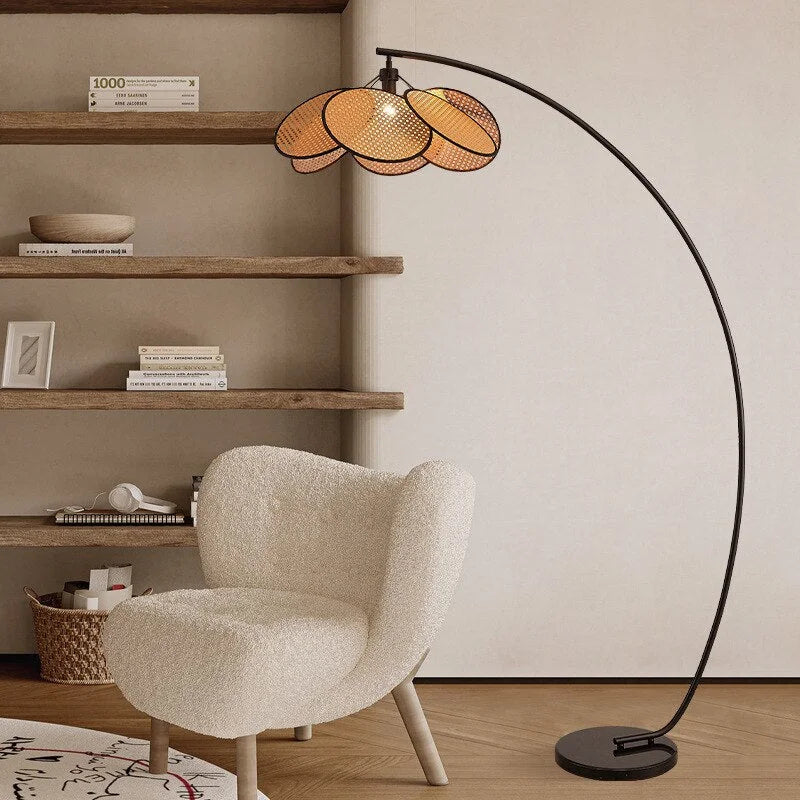 MODERN KNITTED RATTAN LED ARC FLOOR LAMP