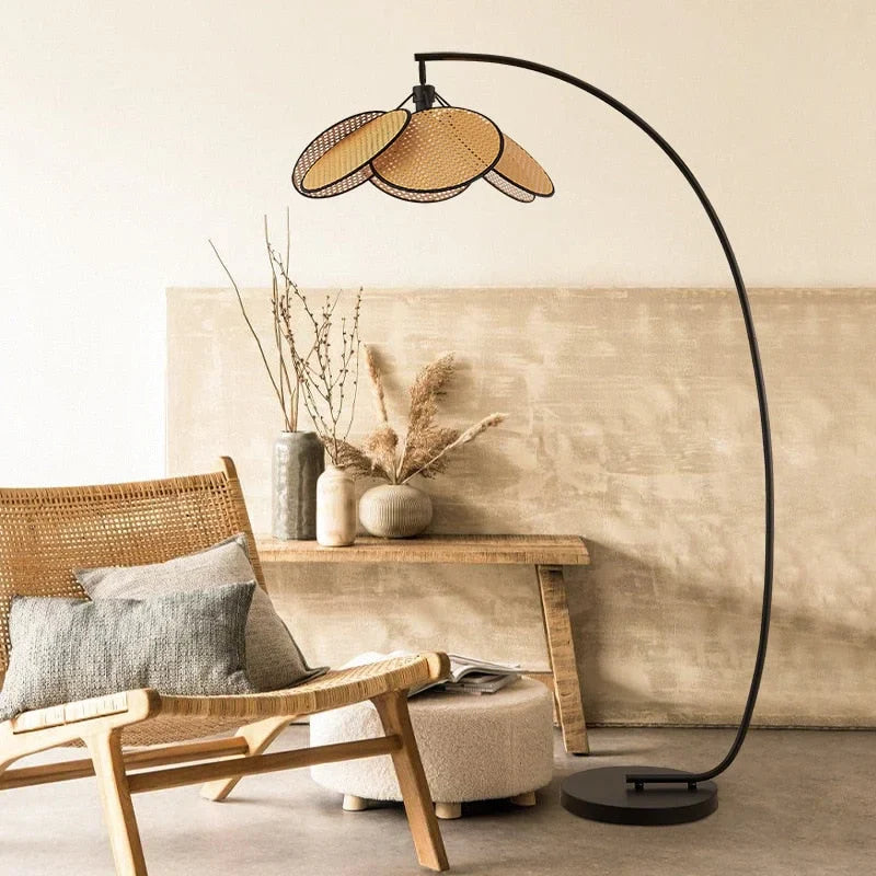 MODERN KNITTED RATTAN LED ARC FLOOR LAMP