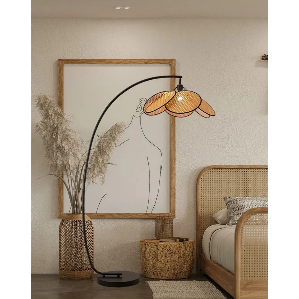 MODERN KNITTED RATTAN LED ARC FLOOR LAMP