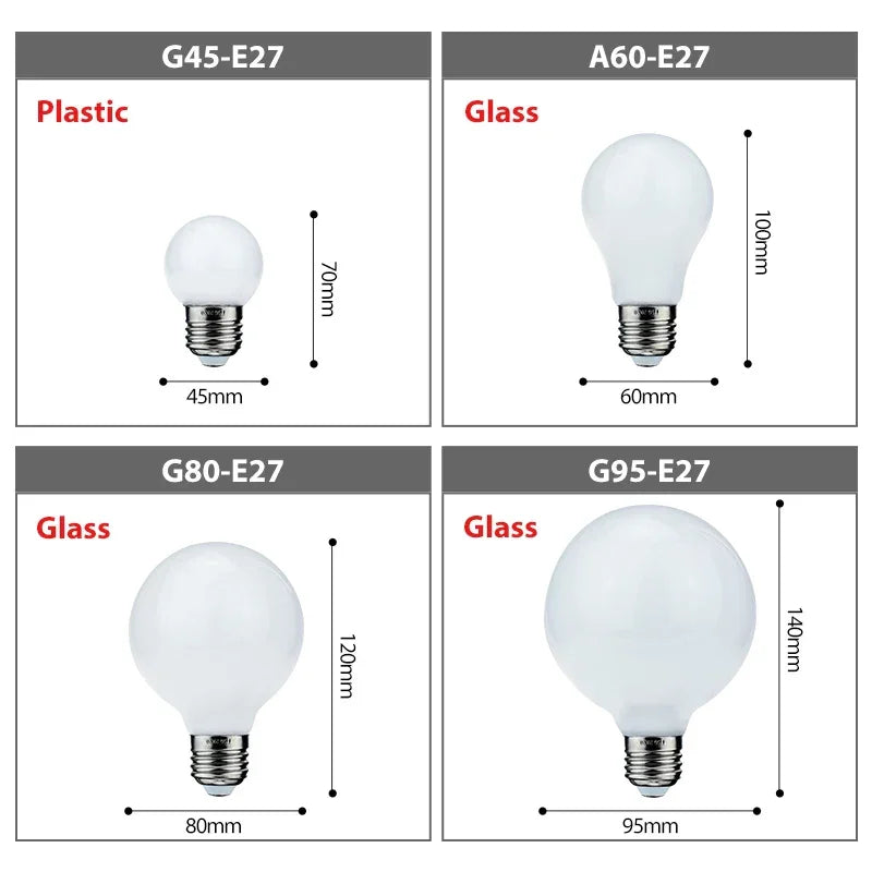MULTI-SIZE LED BULBS E27 – A60, G80, G95, G45