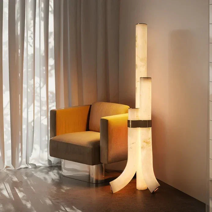NATURAL ALABASTER AND BRASS LED FLOOR LAMP | LUCE D’ALABASTRO