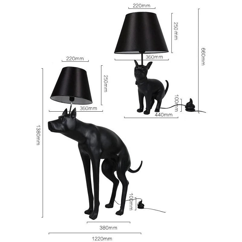 POOPING DOG FLOOR LAMP AND TABLE LAMP