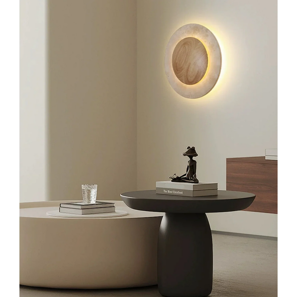 ROUND TRAVERTINE WOOD WALL LAMP | CLZL6980