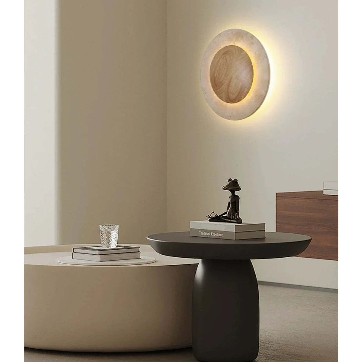 ROUND TRAVERTINE WOOD WALL LAMP | CLZL6980