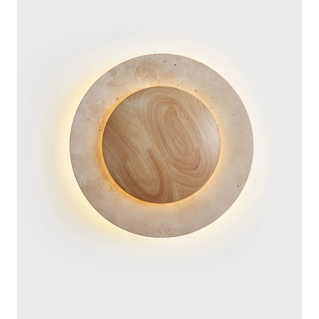 ROUND TRAVERTINE WOOD WALL LAMP | CLZL6980