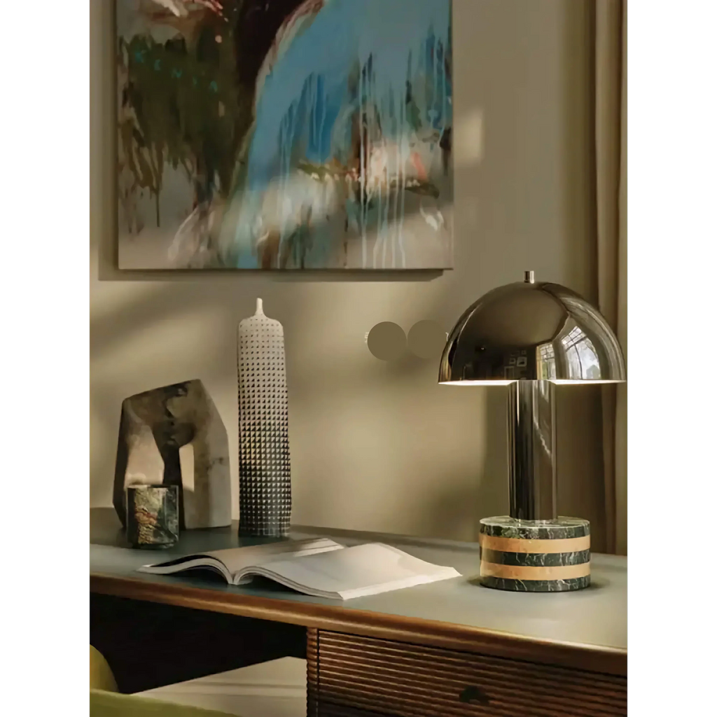 STRIPED CHROME MARBLE BASE TABLE LAMP | CLJJGH025S