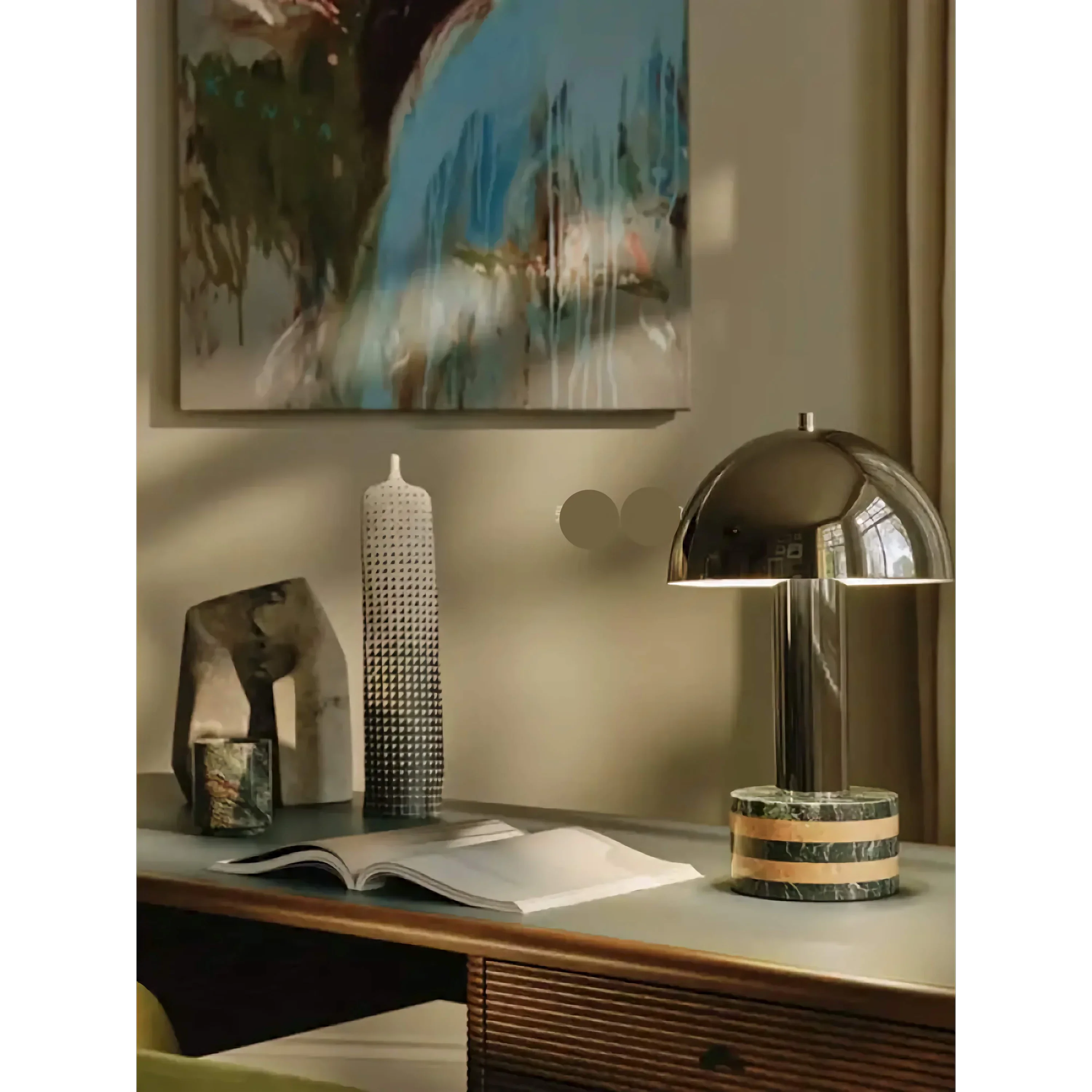 STRIPED CHROME MARBLE BASE TABLE LAMP | CLJJGH025S