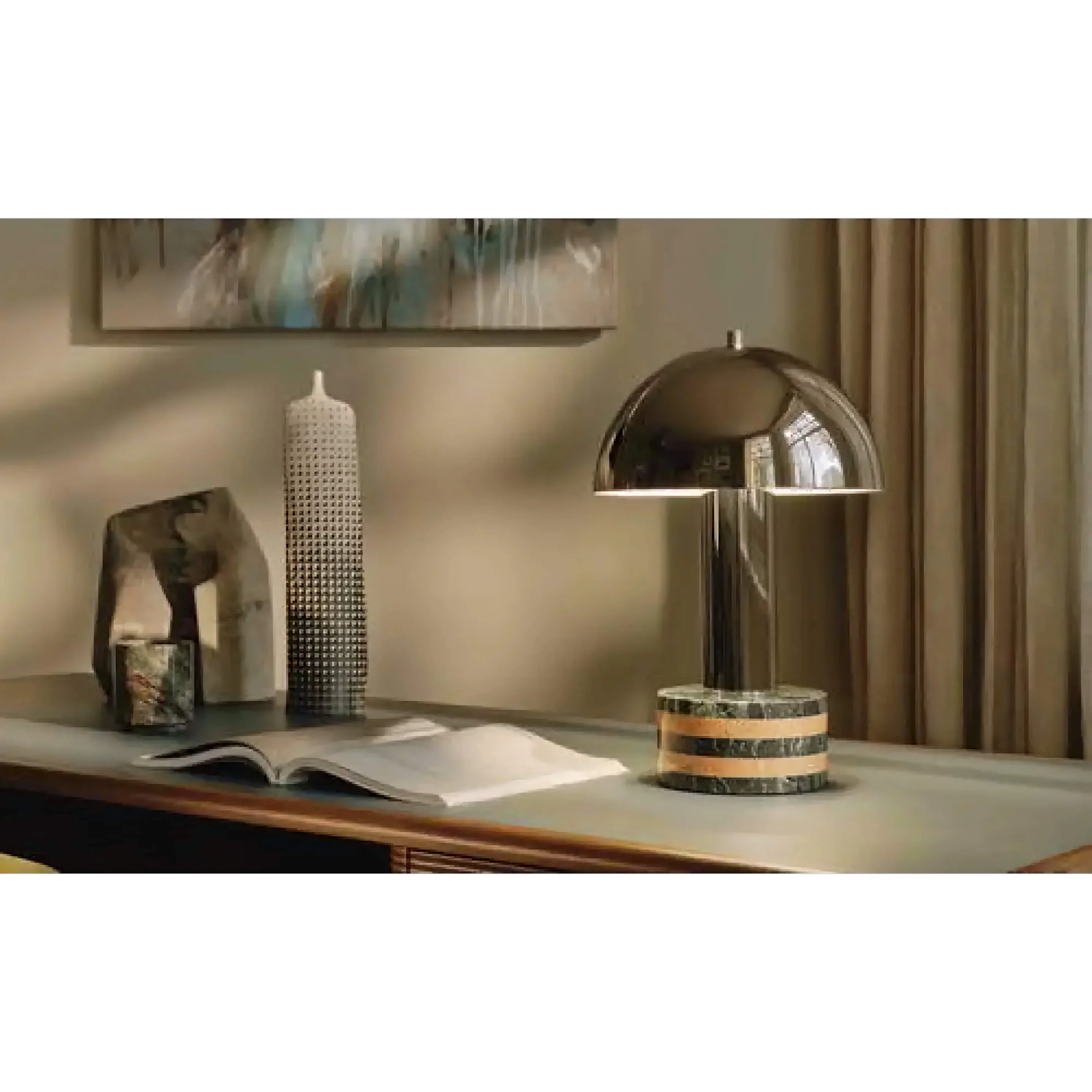 STRIPED CHROME MARBLE BASE TABLE LAMP | CLJJGH025S