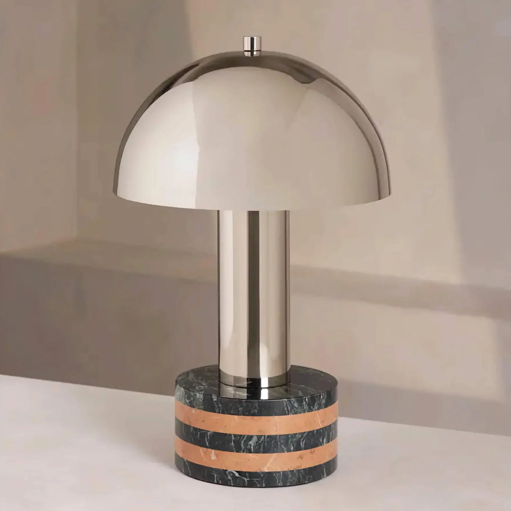 STRIPED CHROME MARBLE BASE TABLE LAMP | CLJJGH025S