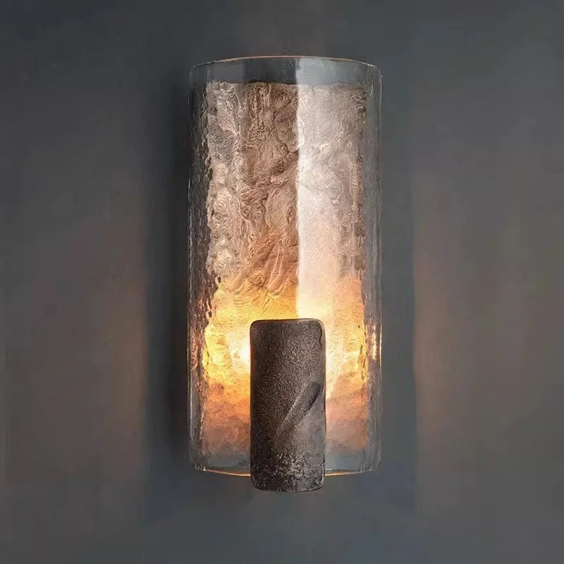 TEXTURED GLASS & CAST STEEL WALL SCONCE | CLDFT025S