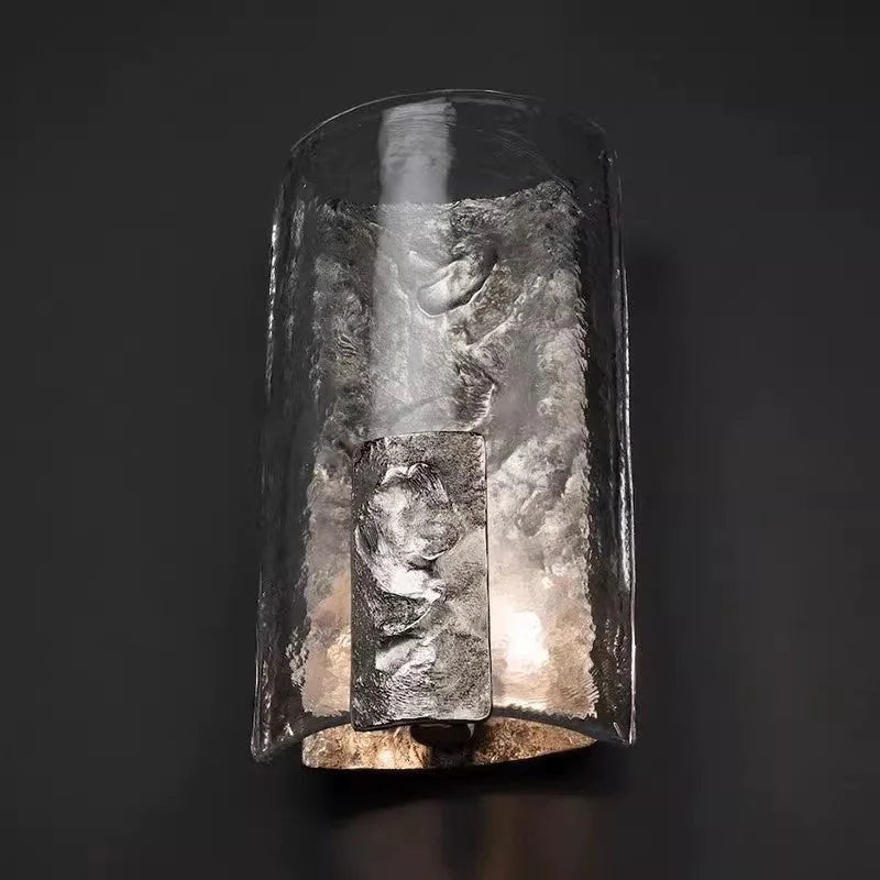 TEXTURED GLASS & CAST STEEL WALL SCONCE | CLDFT025S