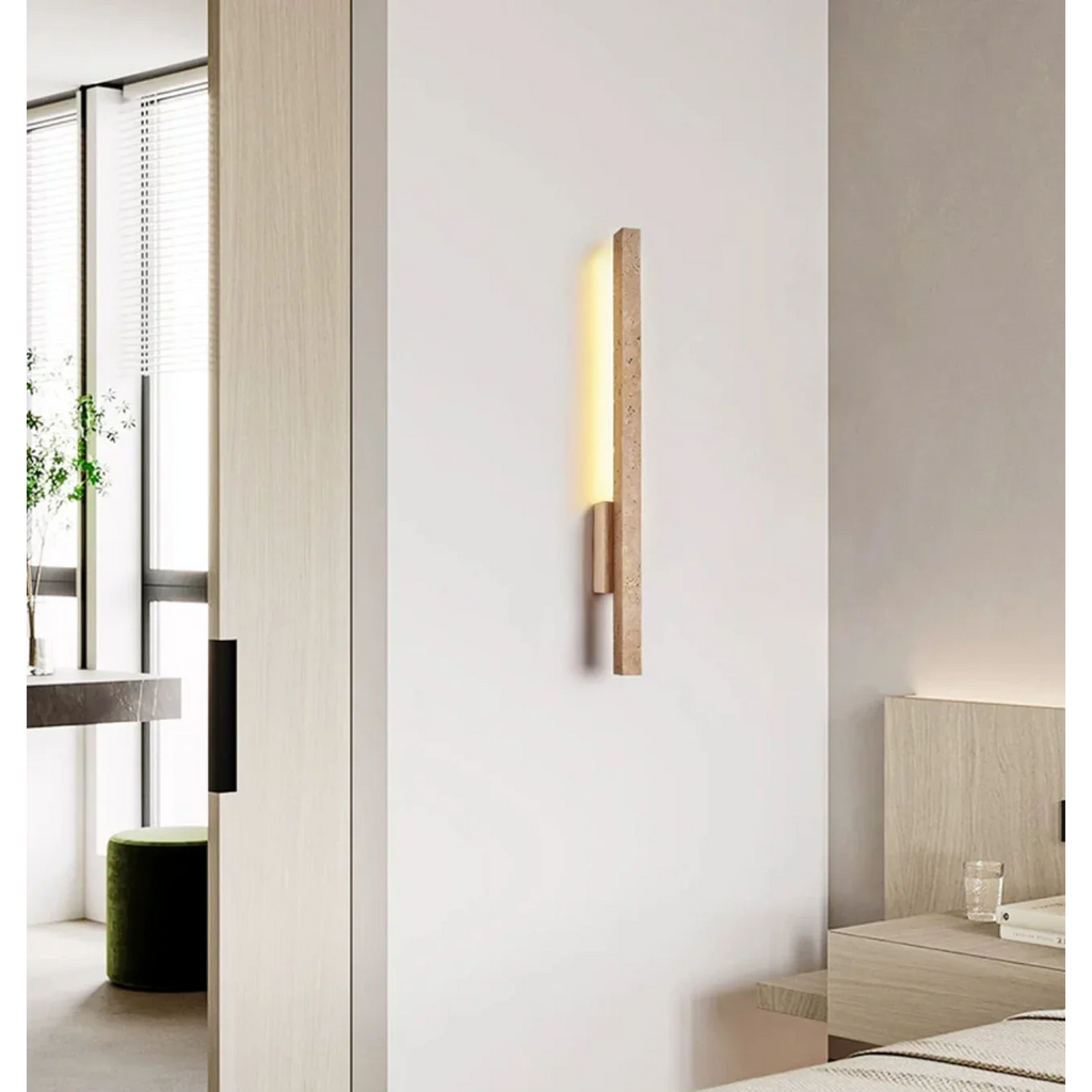 TRAVERTINE AND WOOD WALL LAMP | CLVB89500
