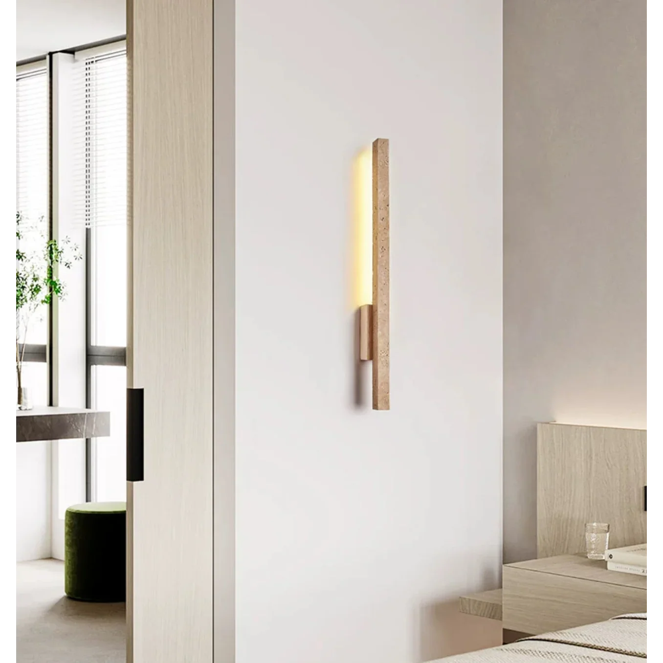 TRAVERTINE AND WOOD WALL LAMP | CLVB89500