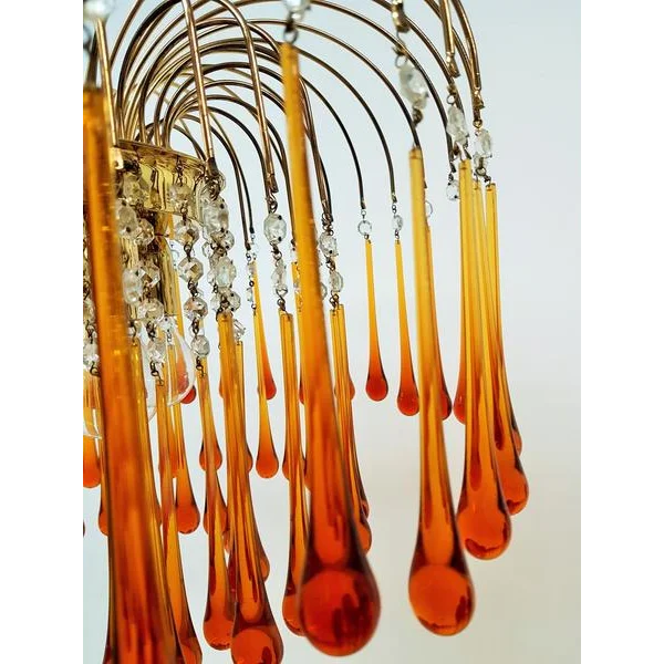 VINTAGE AMBER ITALIAN MURANO GLASS CHANDELIER