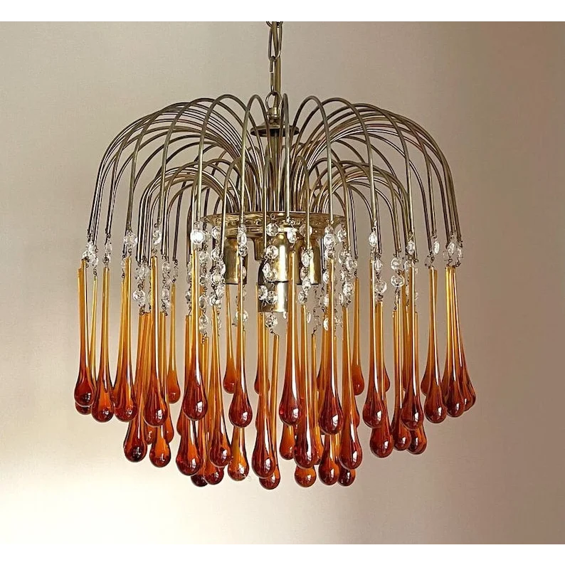 VINTAGE AMBER ITALIAN MURANO GLASS CHANDELIER
