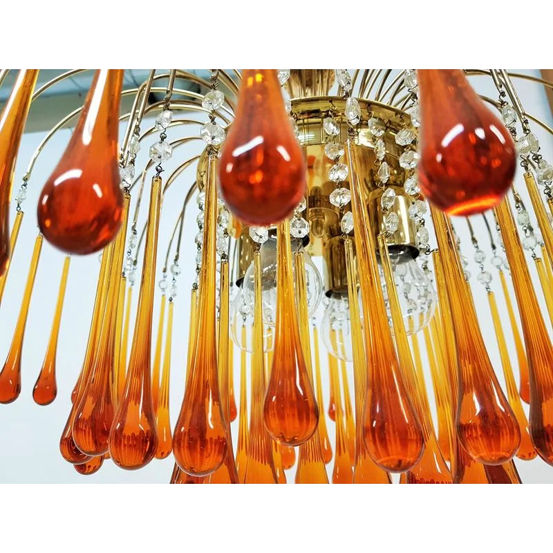 VINTAGE AMBER ITALIAN MURANO GLASS CHANDELIER