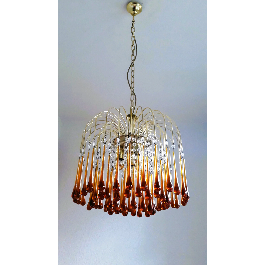 VINTAGE AMBER ITALIAN MURANO GLASS CHANDELIER